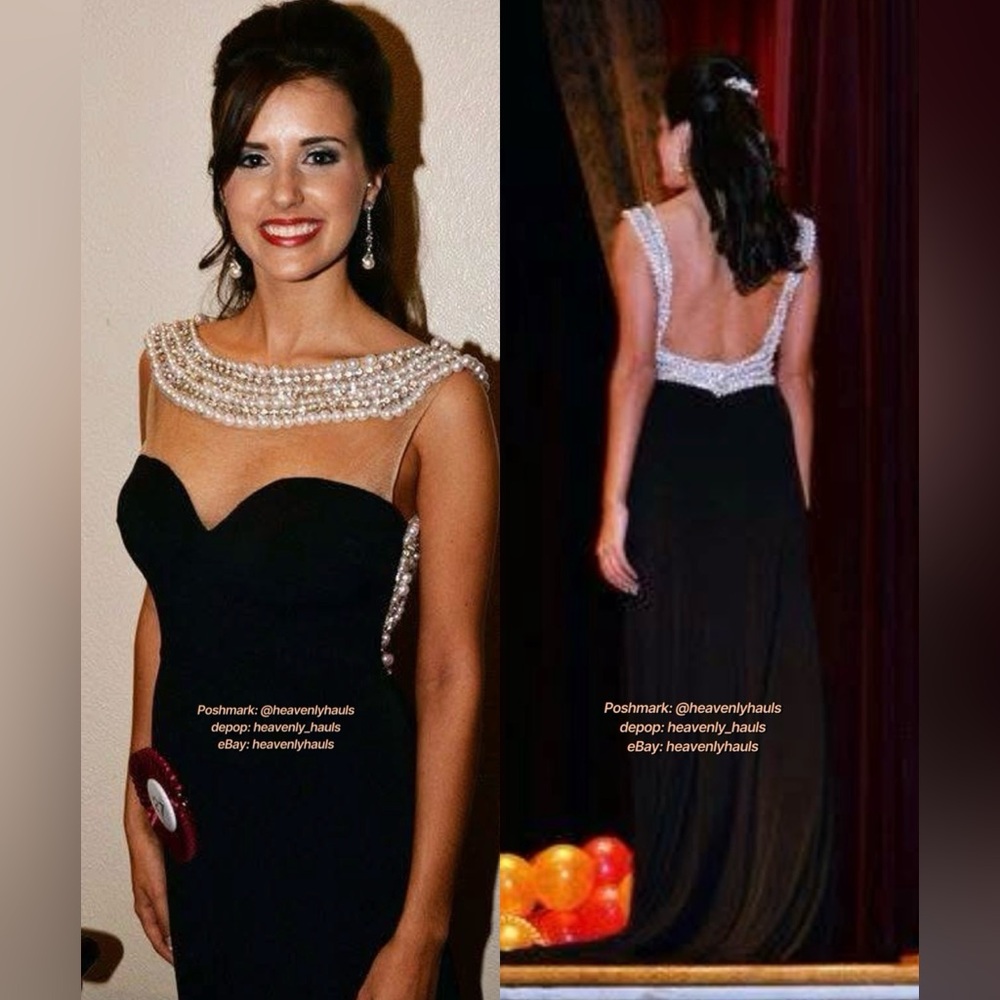 Audrey Hepburn Breakfast at Tiffany’s Illusion Neckline Black Prom Formal Gown - Picture 3 of 11
